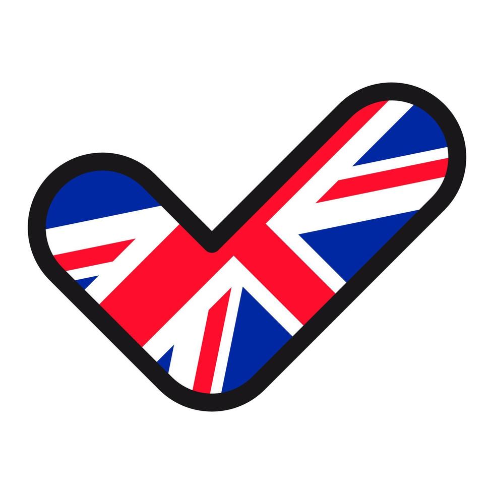drapeau du royaume-uni en forme de coche, approbation de signe vectoriel, symbole des élections, vote. vecteur