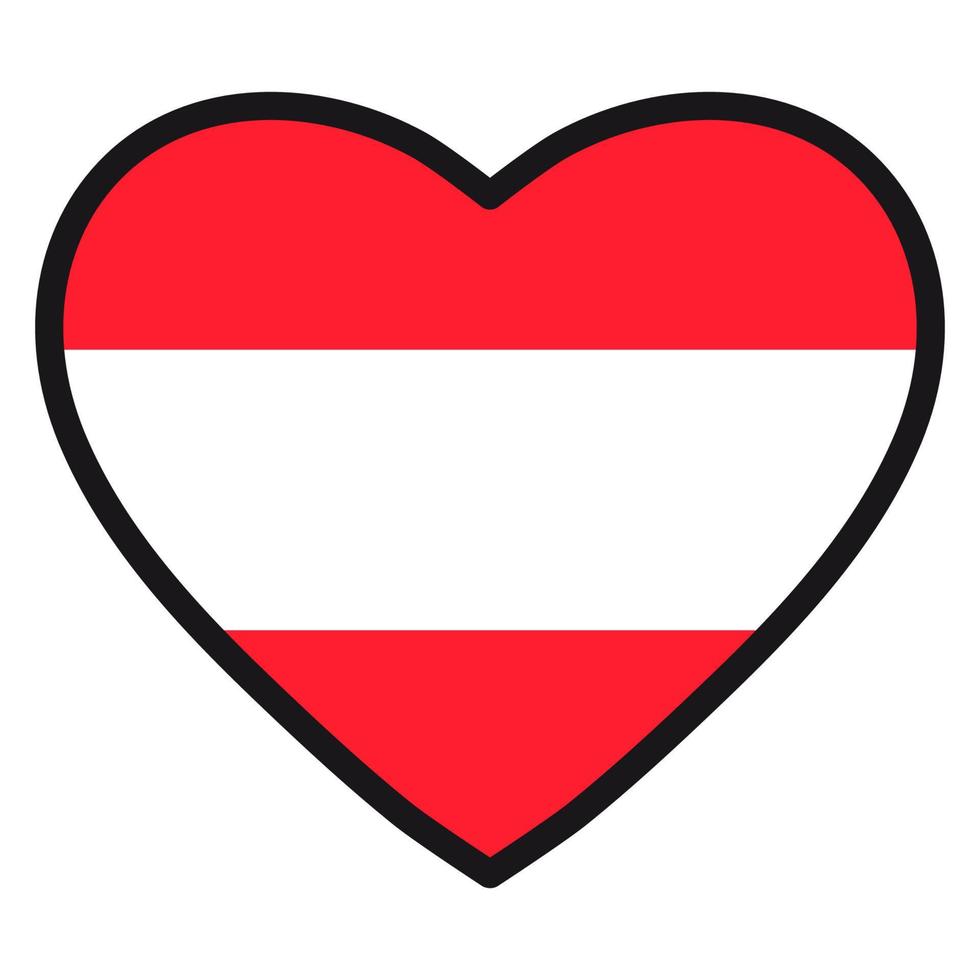 drapeau de l'autriche en forme de coeur avec contour contrasté, symbole de l'amour pour son pays, patriotisme, icône du jour de l'indépendance. vecteur