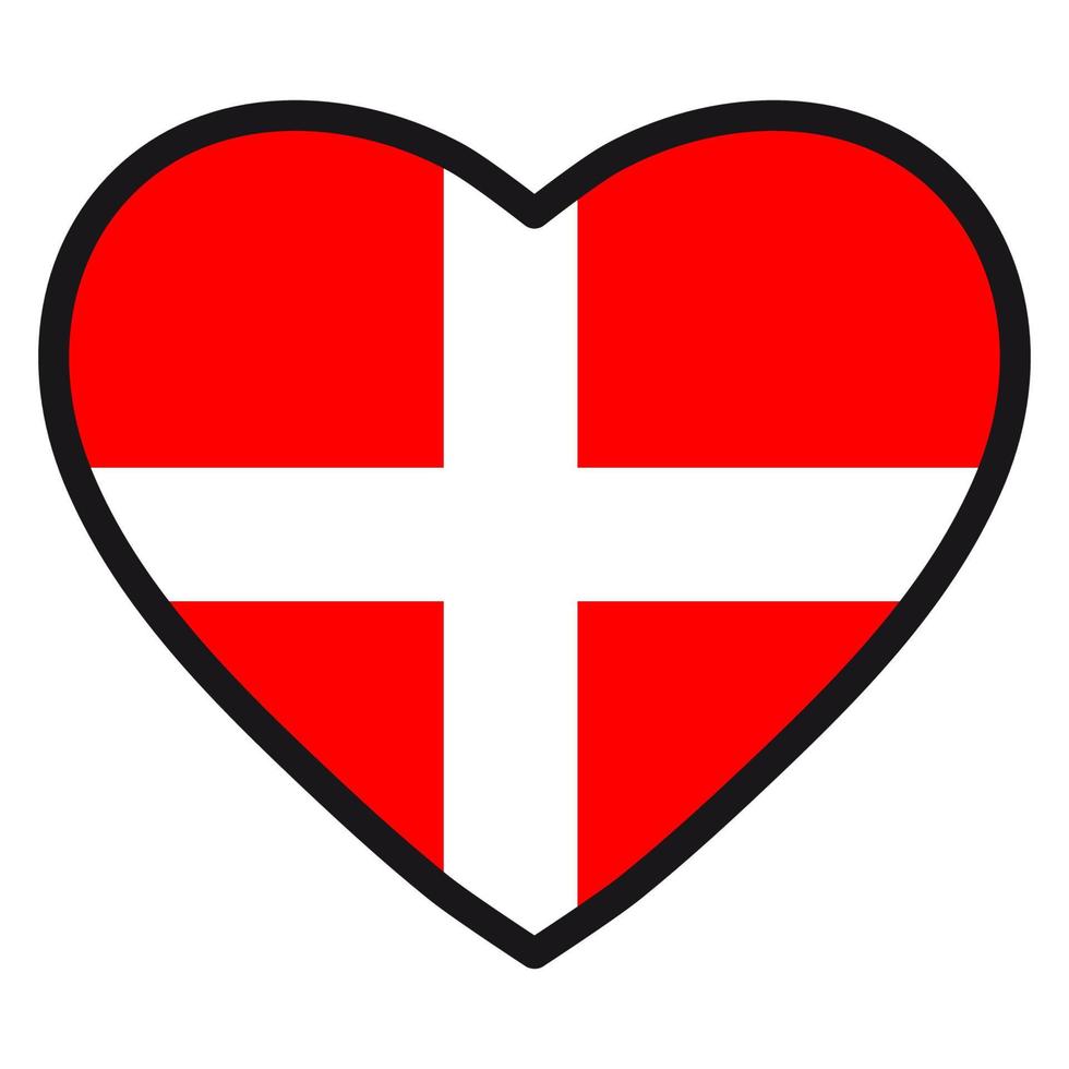drapeau du danemark en forme de coeur avec contour contrasté, symbole de l'amour pour son pays, patriotisme, icône du jour de l'indépendance. vecteur