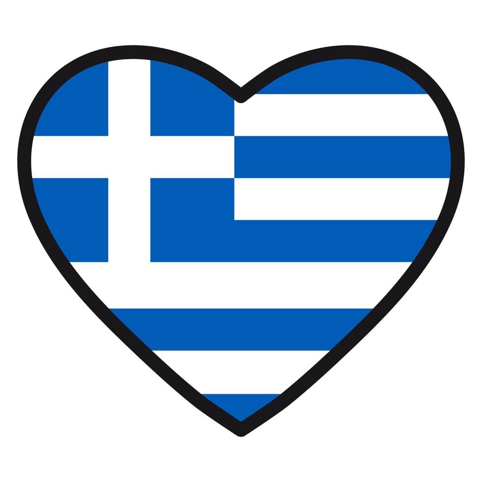 drapeau de la grèce en forme de coeur avec contour contrasté, symbole de l'amour pour son pays, patriotisme, icône du jour de l'indépendance. vecteur