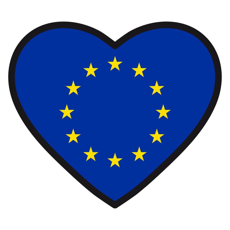 drapeau de l'union européenne en forme de coeur avec contour contrasté, symbole de l'amour pour son pays, patriotisme, icône du jour de l'indépendance. vecteur