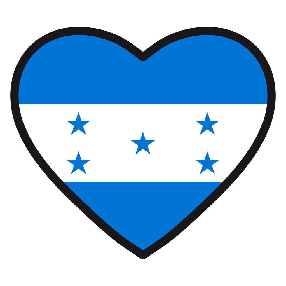 drapeau du honduras en forme de coeur avec contour contrasté, symbole de l'amour pour son pays, patriotisme, icône du jour de l'indépendance. vecteur