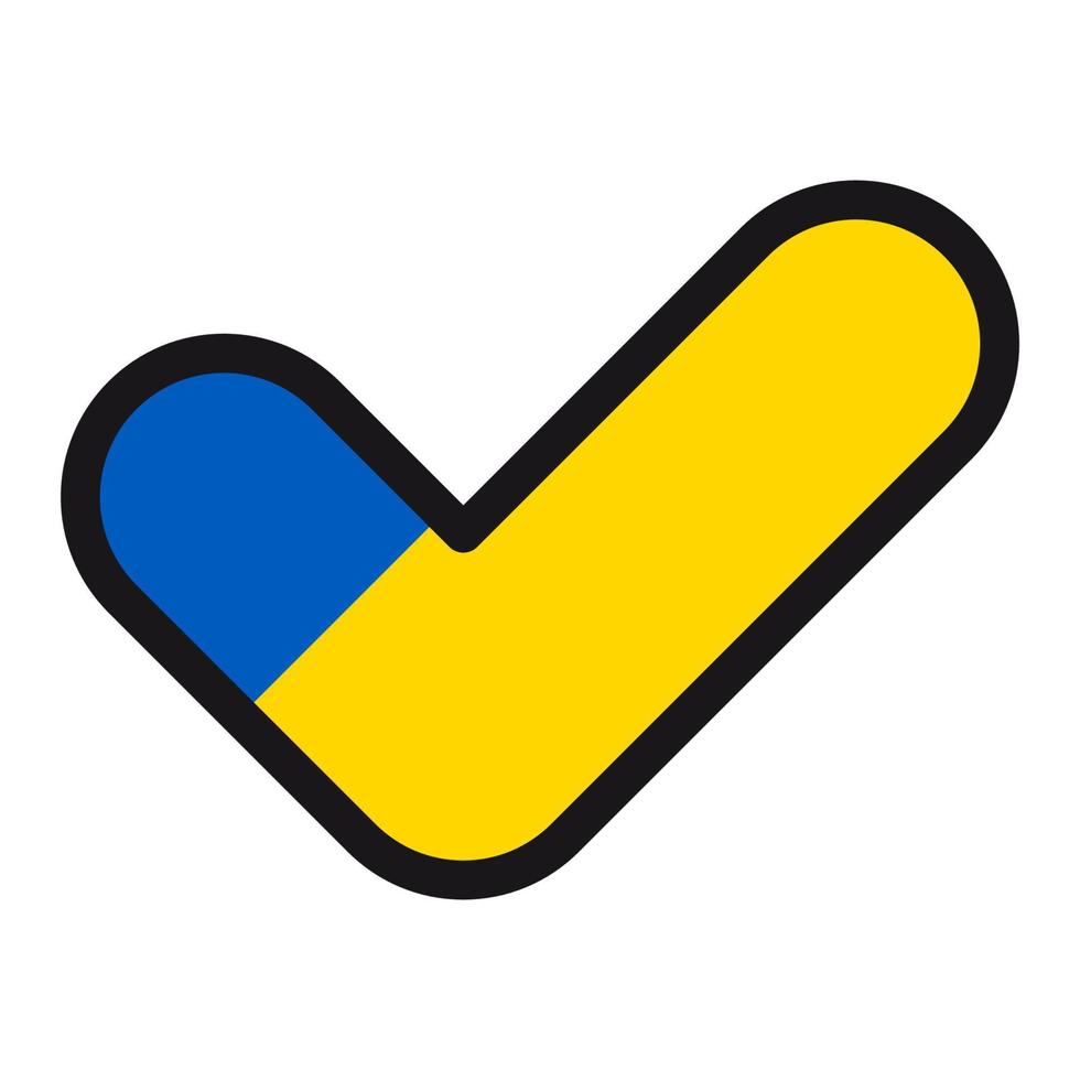 drapeau de l'ukraine en forme de coche, approbation du signe vectoriel, symbole des élections, vote. vecteur