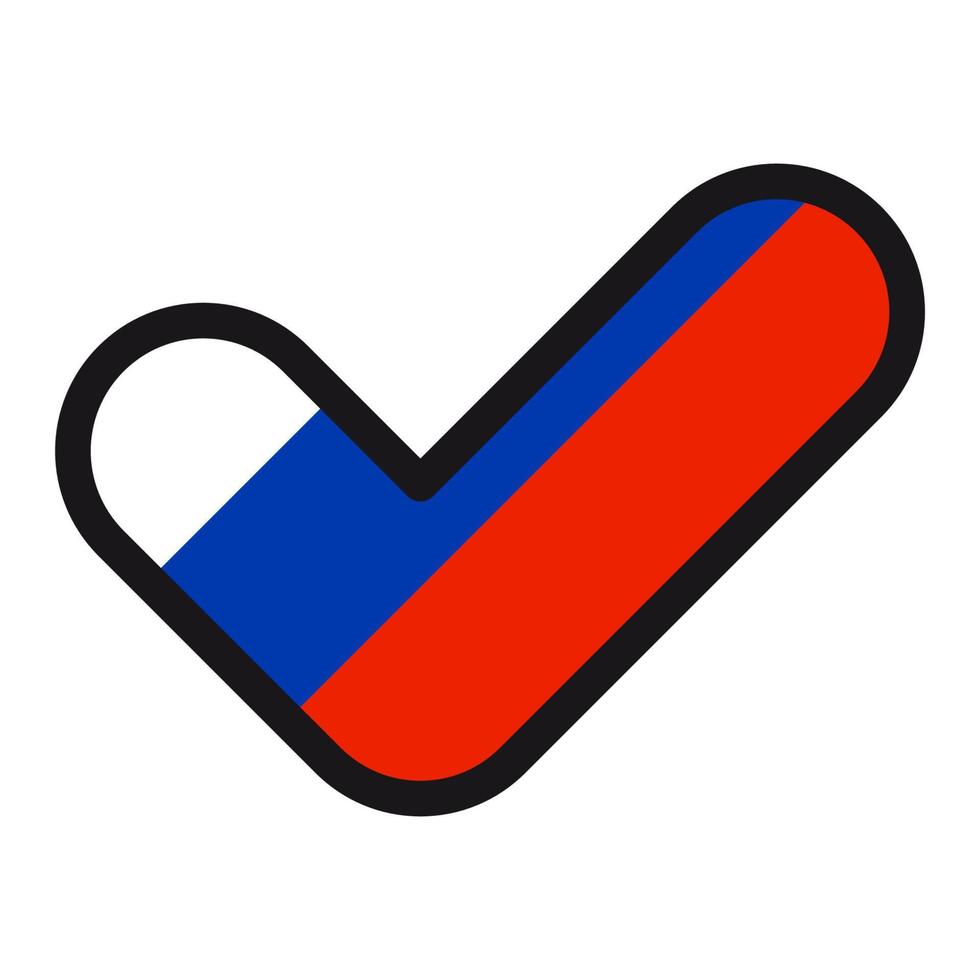 drapeau de la russie en forme de coche, approbation du signe vectoriel, symbole des élections, vote. vecteur