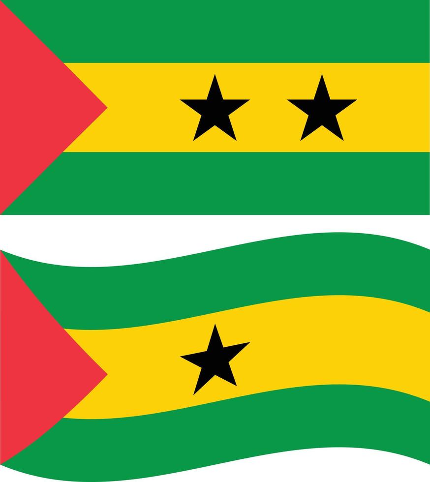 agitant le drapeau de sao tomé et principe. drapeau de sao tomé et principe sur fond blanc. style plat. vecteur