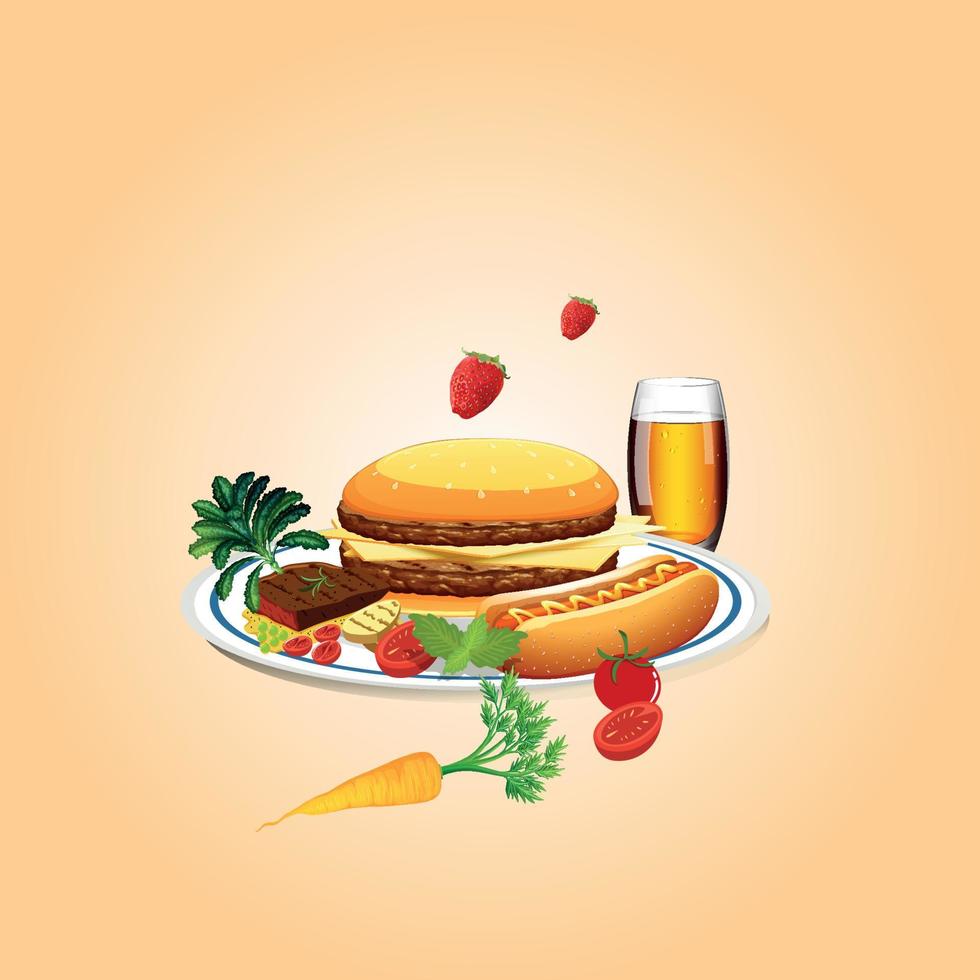 aliments sains et restaurants traditionnels, cuisine, menu, illustration vectorielle vecteur