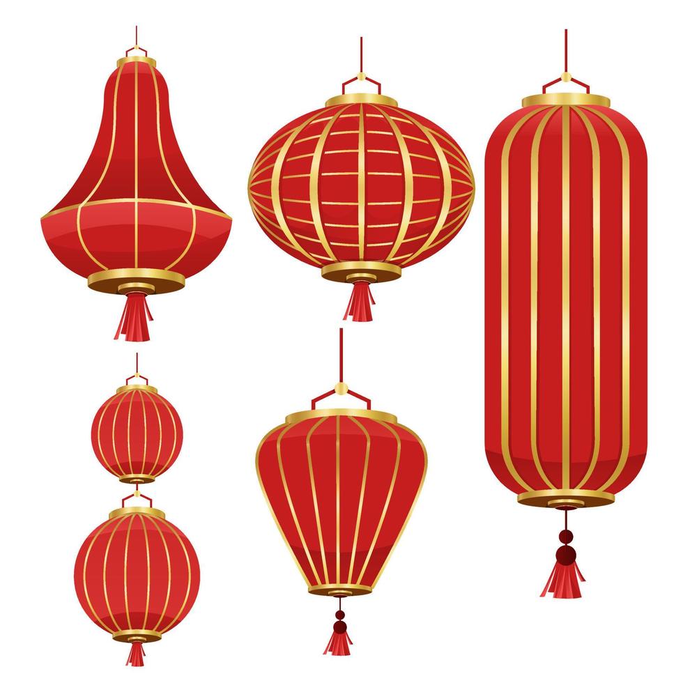 vecteur série de lanternes chinoises rouges forme ronde et cylindrique