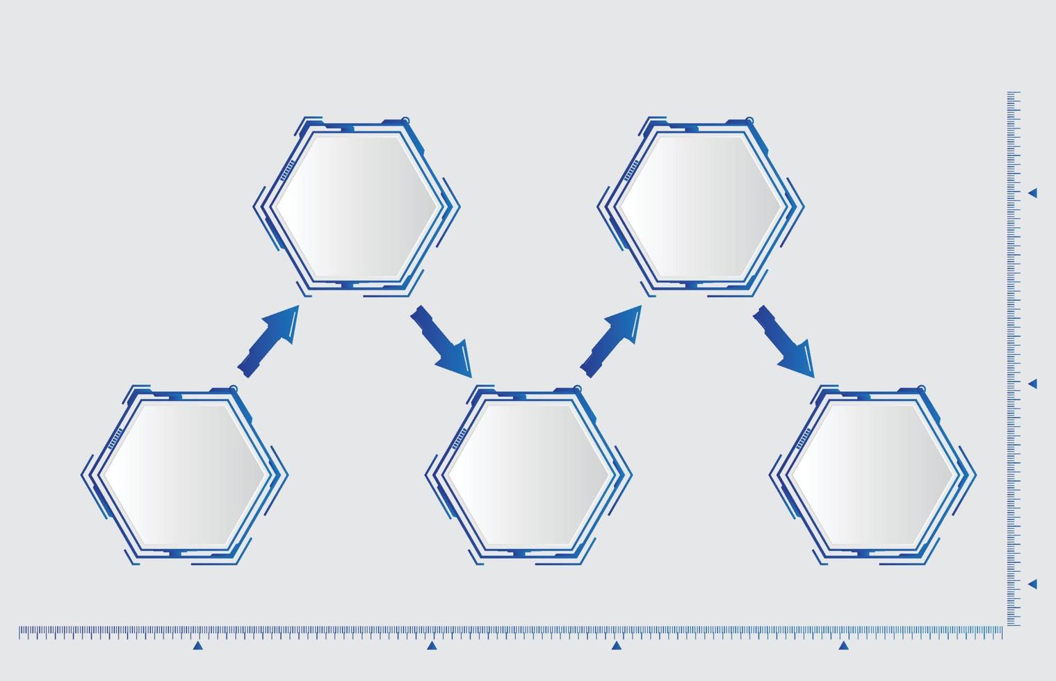 modèle blanc infographique du sujet de la chronologie d'affichage de l'interface utilisateur hud hexagonale, vecteur infographique de présentation