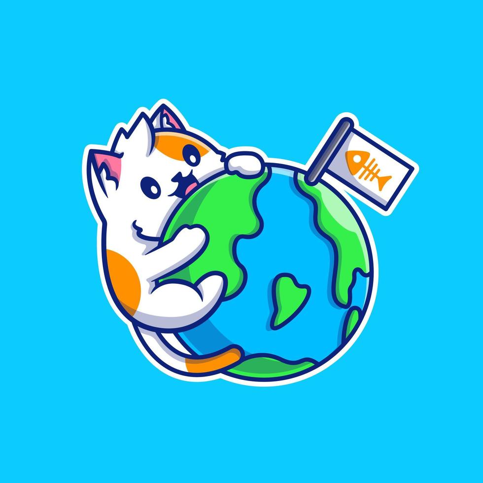 illustration d'icône de vecteur de dessin animé de monde de câlin de chat mignon. concept d'icône de nature animale isolé vecteur premium. style de dessin animé plat