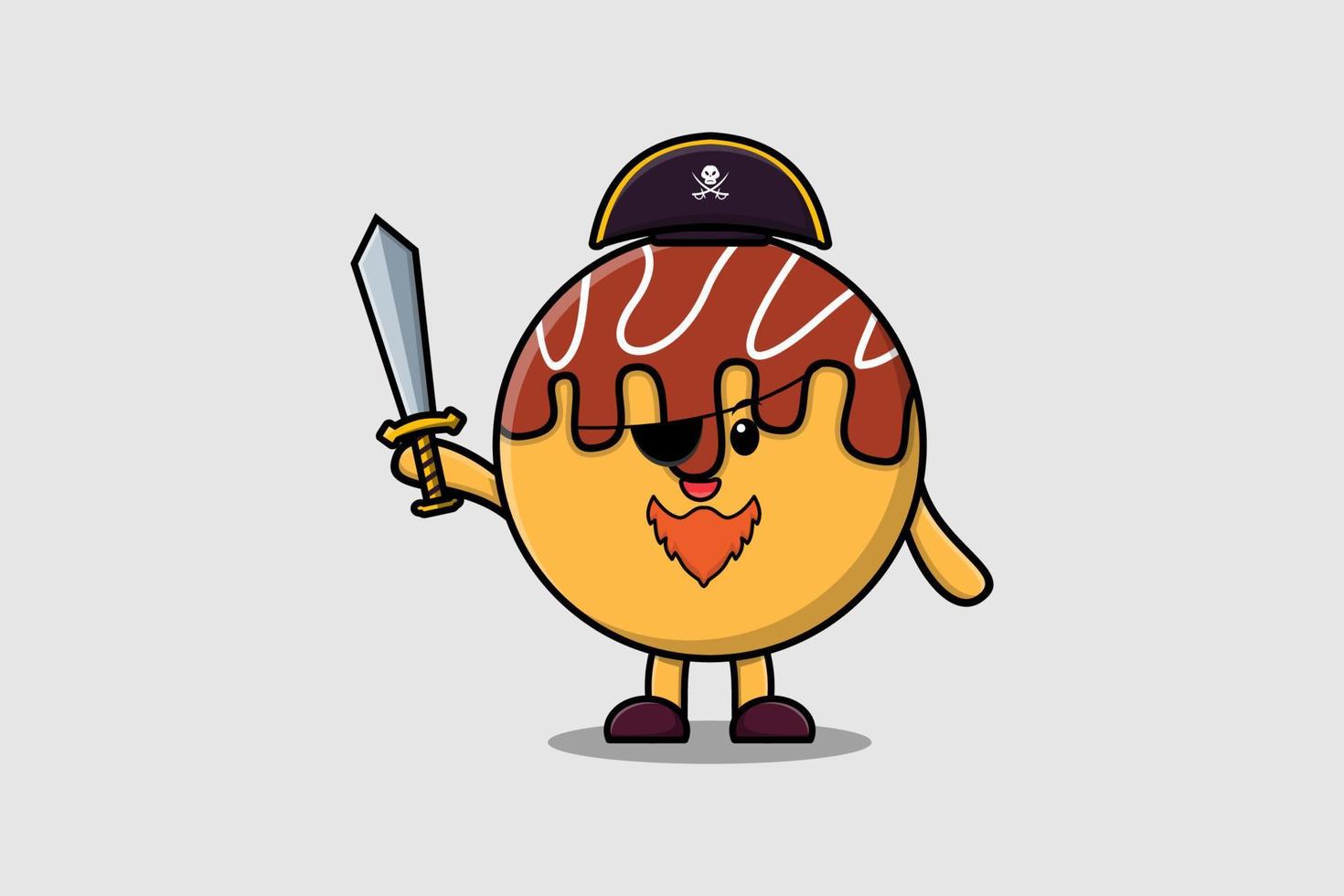 mascotte de dessin animé mignon pirate takoyaki tenant une épée vecteur