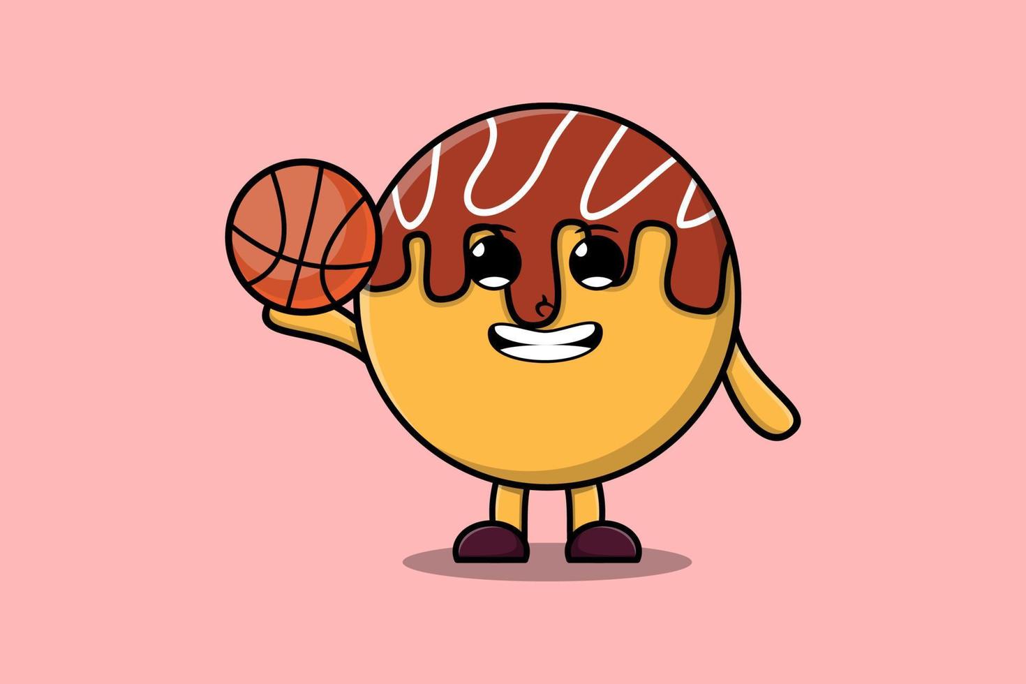 personnage de dessin animé mignon takoyaki jouant au bowling vecteur