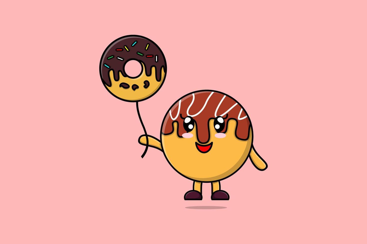 takoyaki de dessin animé mignon flottant avec un ballon de beignets vecteur