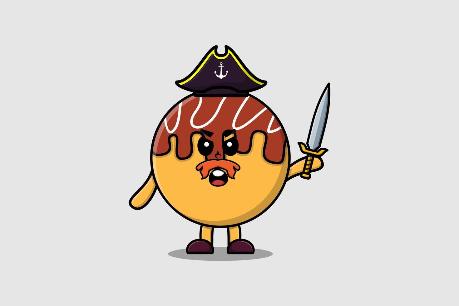 mascotte de dessin animé mignon pirate takoyaki tenant une épée vecteur