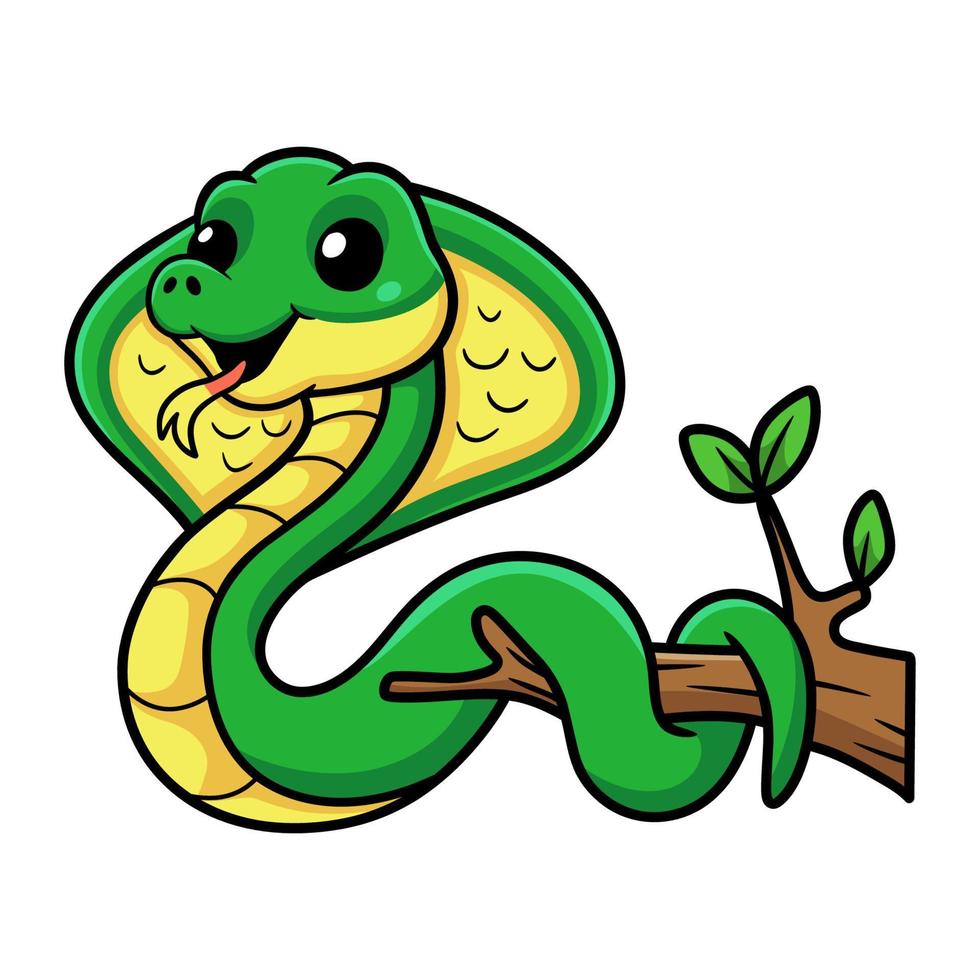 mignon petit dessin animé de serpent cobra sur une branche d'arbre vecteur