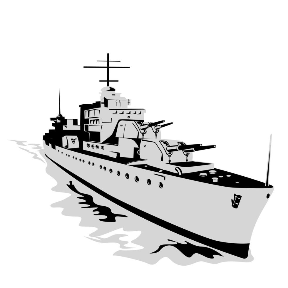 la seconde guerre mondiale, classe fletcher, destroyer lance-torpilles, style rétro isolé vecteur