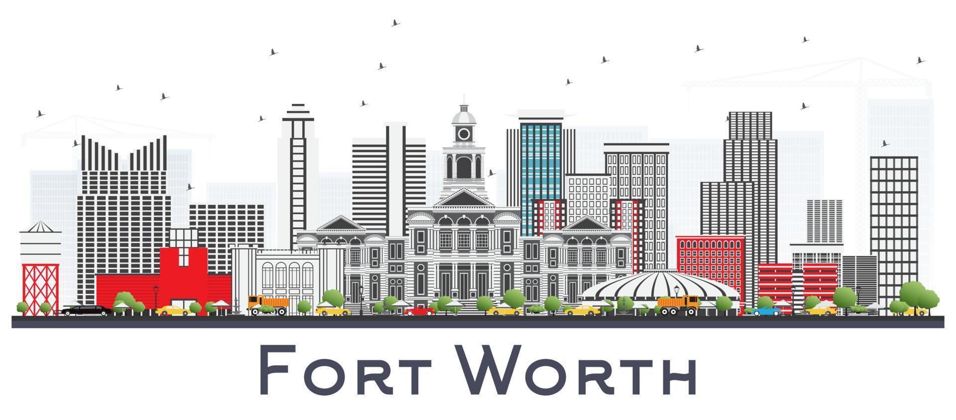 horizon de la ville de fortworth usa avec des bâtiments gris isolés sur blanc. vecteur