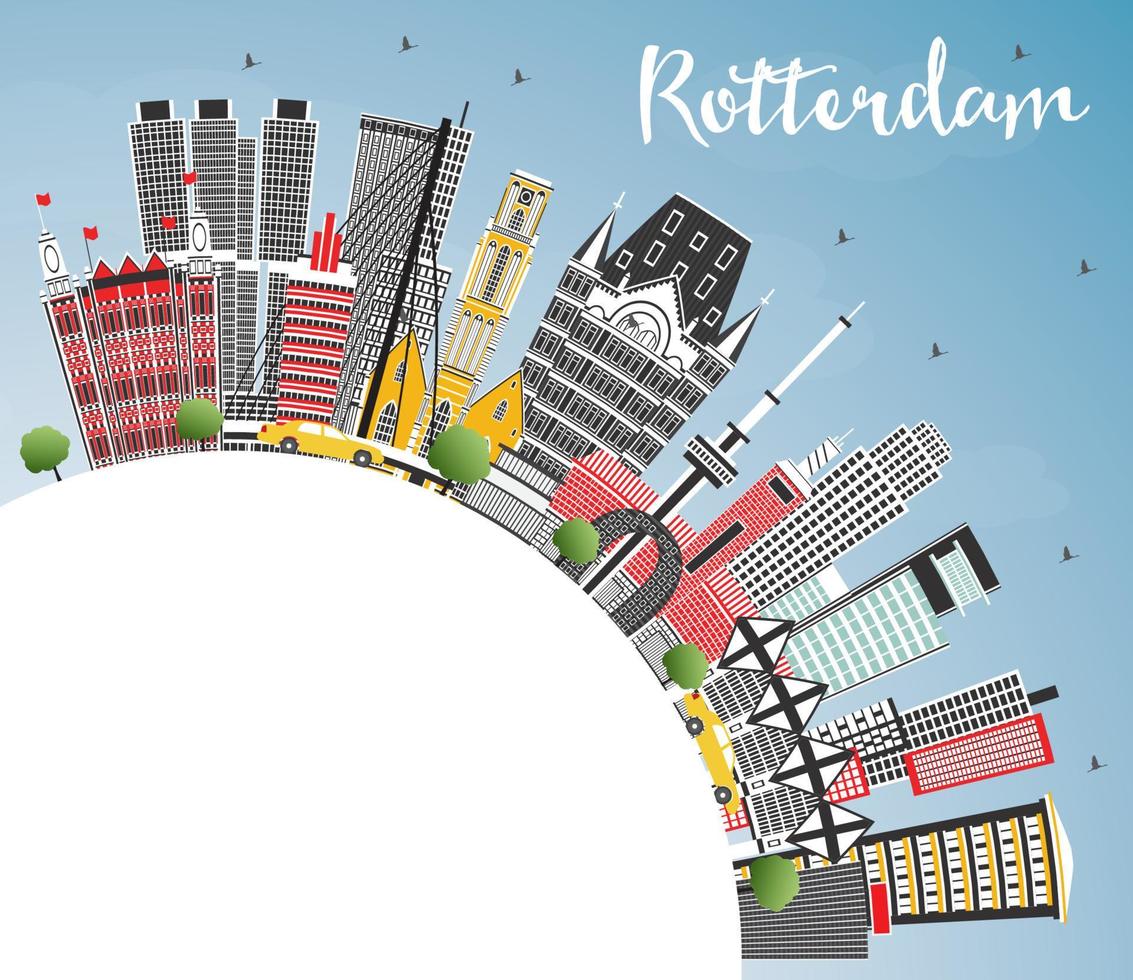 toits de la ville de rotterdam pays-bas avec des bâtiments gris, ciel bleu et espace de copie. vecteur