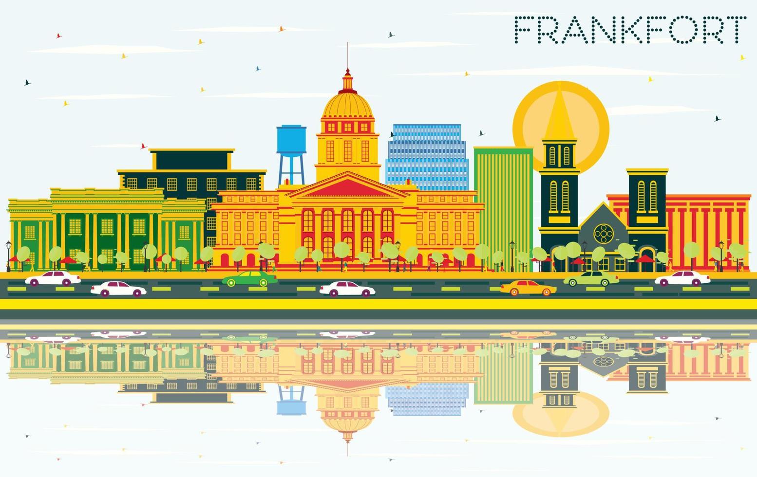frankfort kentucky usa city skyline avec bâtiments de couleur, ciel bleu et reflets. vecteur
