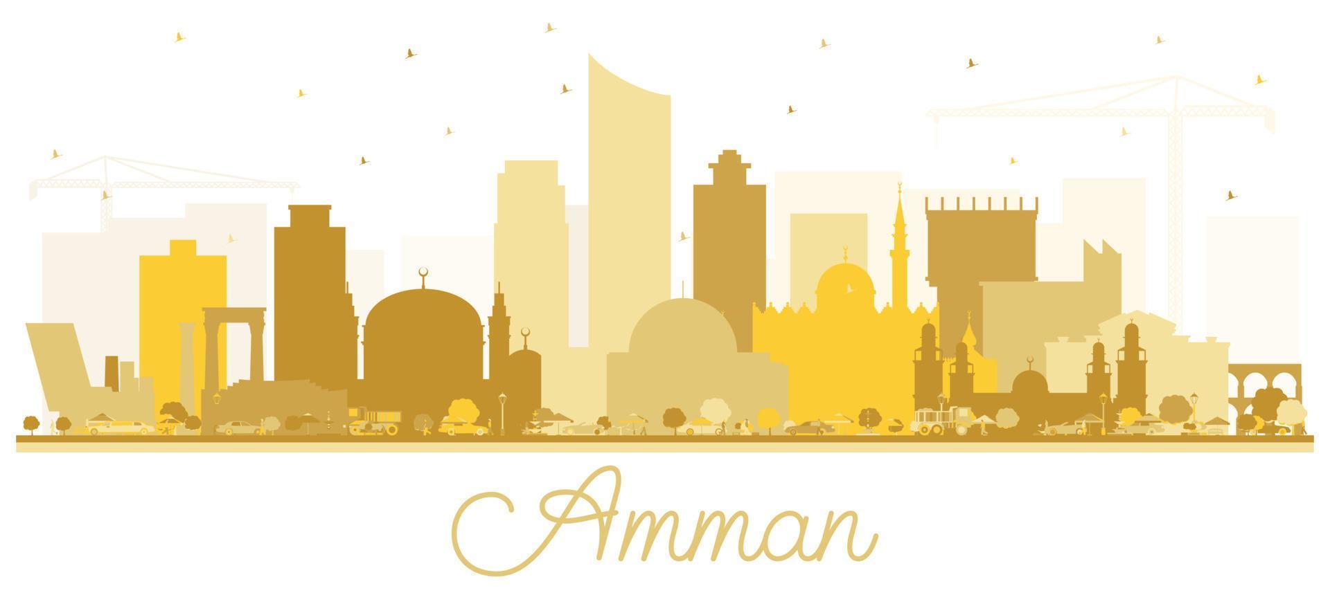 amman jordan silhouette d'horizon avec des bâtiments dorés. vecteur
