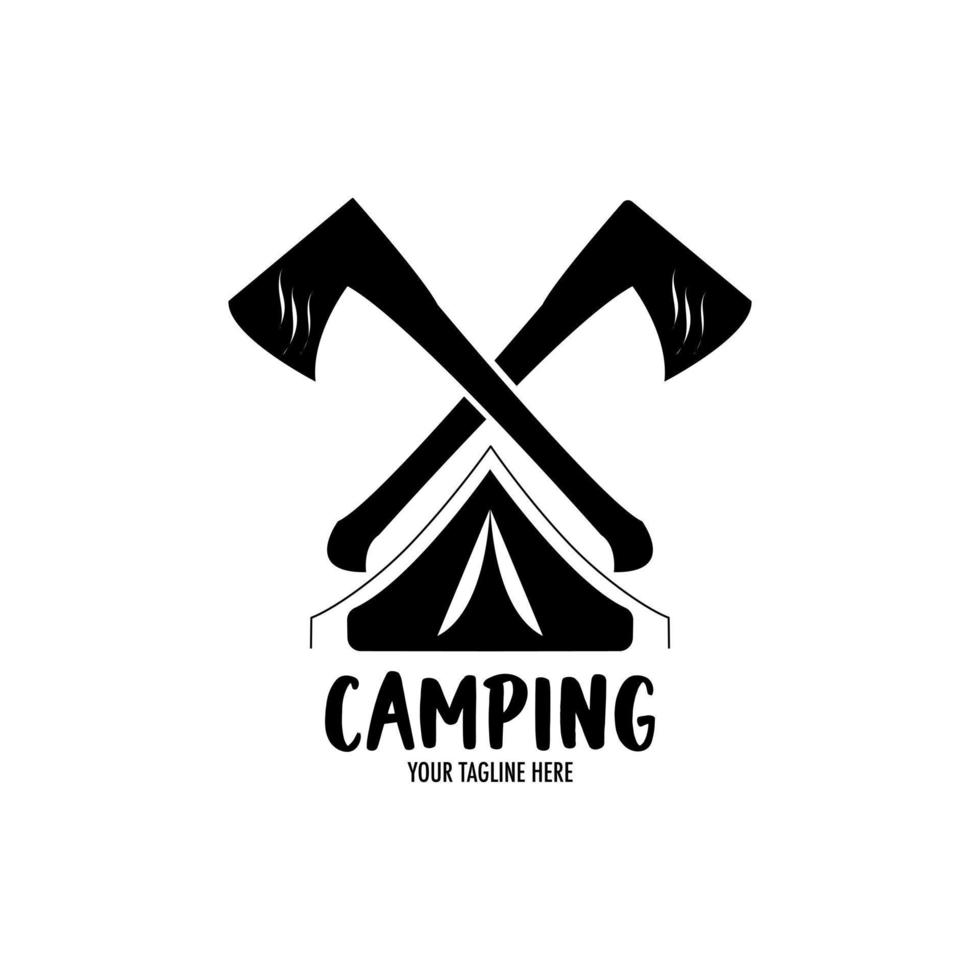 logo rétro camping et aventure en plein air. armoiries des scouts. couleur et vecteur noir et blanc pour la randonnée.