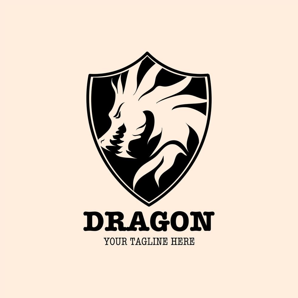 modèle de conception de logo, avec icône tête de dragon en cercle, bouclier vecteur