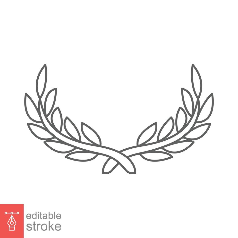 laurier, icône de couronne. style de contour simple. symbole de la victoire, prix du gagnant, branche et feuilles, concept romain. conception d'illustration vectorielle de ligne isolée sur fond blanc. trait modifiable eps 10. vecteur