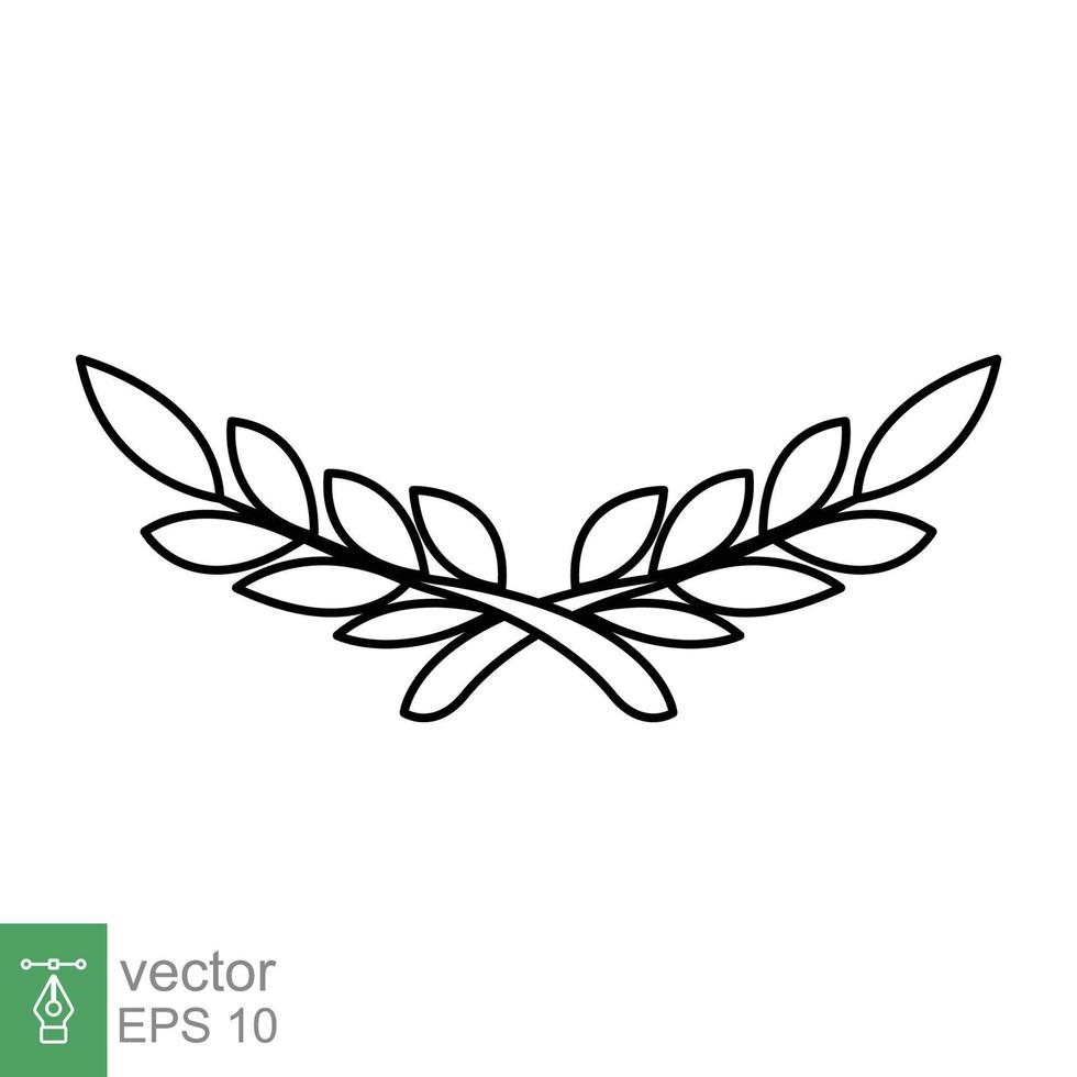 laurier, icône de couronne. style de contour simple. symbole de la victoire, prix du gagnant, branche et feuilles, concept romain. conception d'illustration vectorielle de ligne isolée sur fond blanc. ep 10. vecteur