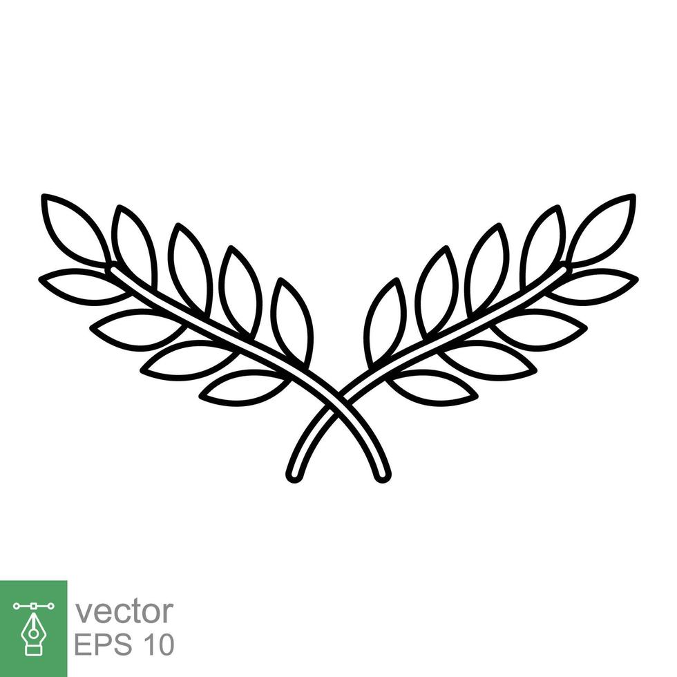 laurier, icône de couronne. style de contour simple. symbole de la victoire, prix du gagnant, branche et feuilles, concept romain. conception d'illustration vectorielle de ligne isolée sur fond blanc. ep 10. vecteur