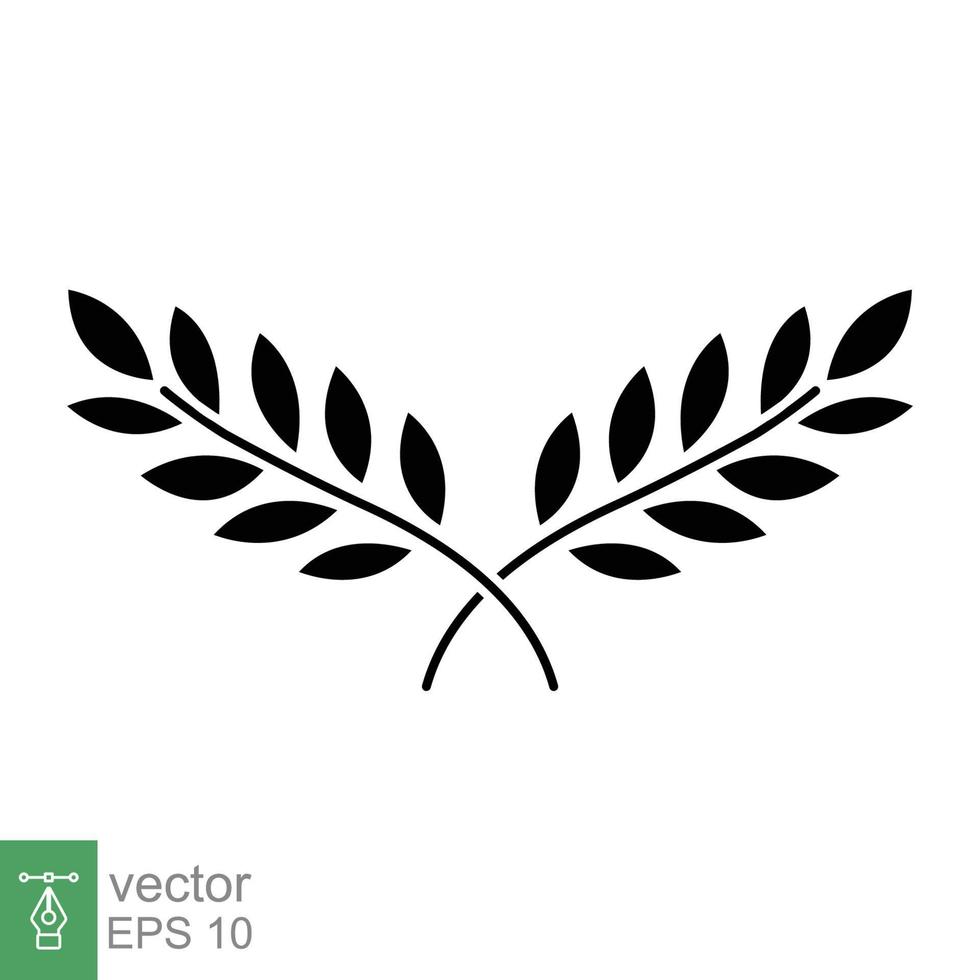 laurier, icône de couronne. style solide simple. symbole de la victoire, prix du gagnant, branche et feuilles, concept romain. signe silhouette. conception d'illustration vectorielle de glyphe isolée sur fond blanc. ep 10. vecteur