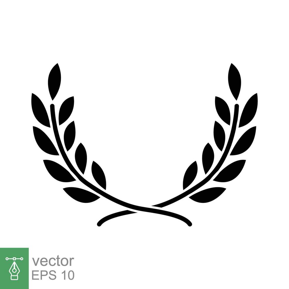 laurier, icône de couronne. style solide simple. symbole de la victoire, prix du gagnant, branche et feuilles, concept romain. signe silhouette. conception d'illustration vectorielle de glyphe isolée sur fond blanc. ep 10. vecteur