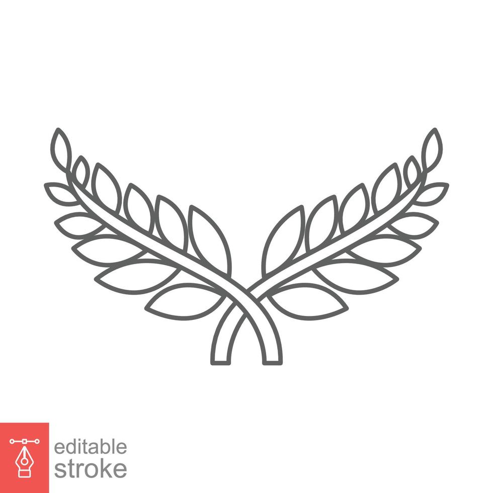 laurier, icône de couronne. style de contour simple. symbole de la victoire, prix du gagnant, branche et feuilles, concept romain. conception d'illustration vectorielle de ligne isolée sur fond blanc. trait modifiable eps 10. vecteur