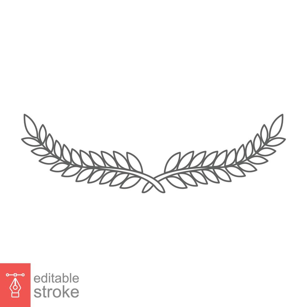 laurier, icône de couronne. style de contour simple. symbole de la victoire, prix du gagnant, branche et feuilles, concept romain. conception d'illustration vectorielle de ligne isolée sur fond blanc. trait modifiable eps 10. vecteur