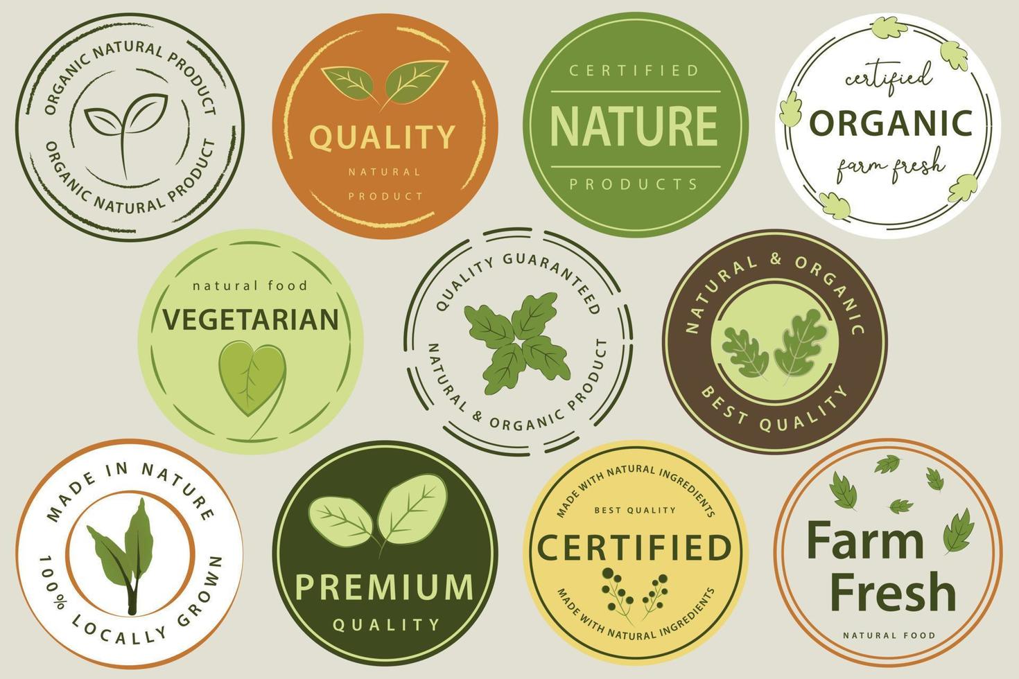 ensemble d'aliments biologiques, d'autocollants et de badges de produits frais et naturels ou biologiques de la ferme pour le marketing alimentaire. vecteur
