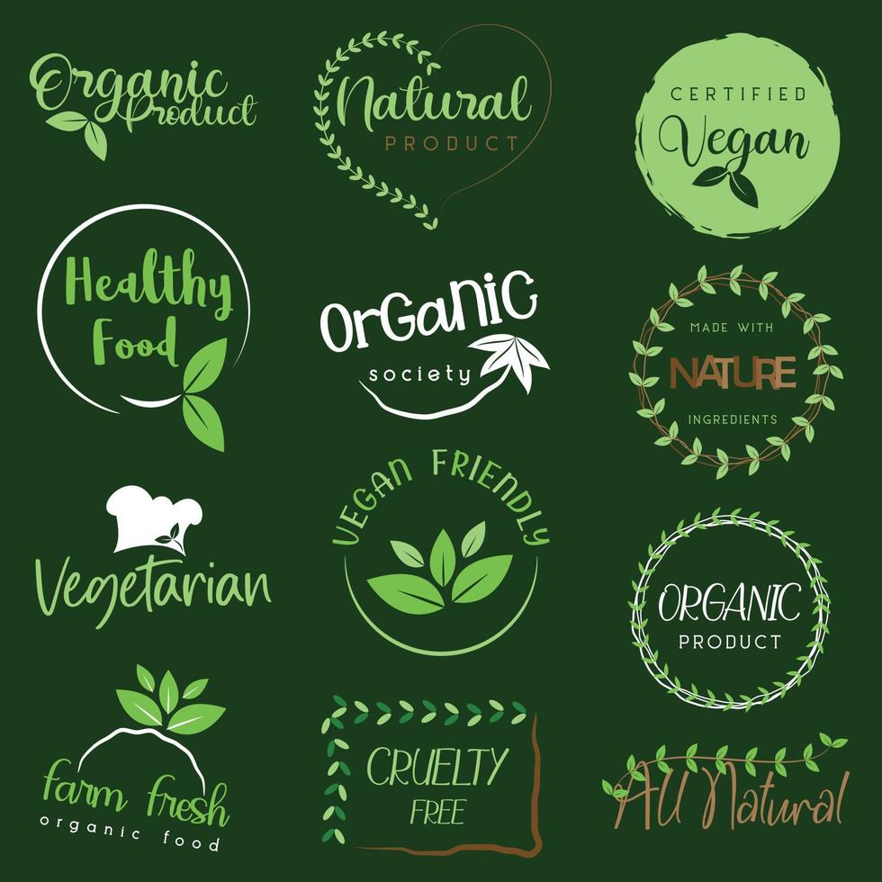 ensemble d'aliments biologiques, de produits naturels et de logo, d'autocollants et de badges de vie saine. vecteur