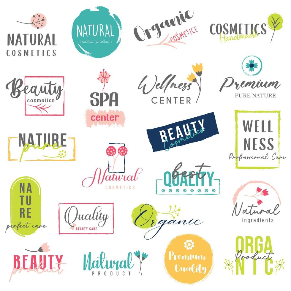 collection de logos et d'icônes pour la beauté, les cosmétiques, le spa et le bien-être, les produits naturels et biologiques. illustrations vectorielles pour la conception graphique et web pour les cosmétiques, les produits naturels et le centre de beauté. vecteur