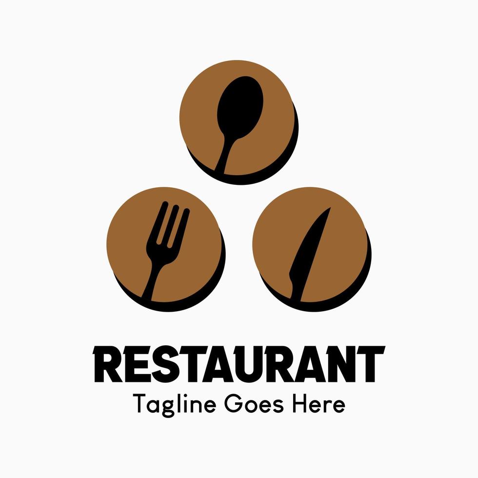 logo vectoriel de restaurant inspirant. logotype créatif abstrait. icône couteau, fourchette et cuillère en trois points. illustration de logo classique, vintage et moderne. modèle de logo d'entreprise.