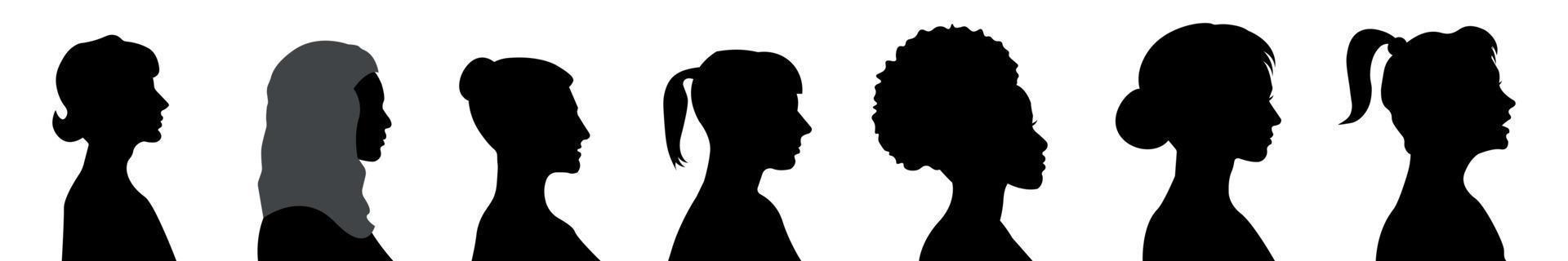 silhouettes de femme diversité. différentes races et religions. vue latérale du visage. illustration vectorielle isolée vecteur