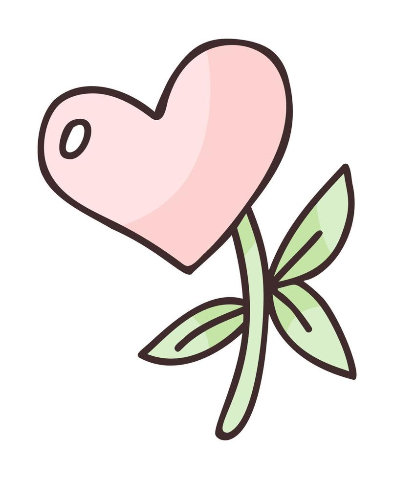 autocollant. fleur de coeur avec des feuilles vecteur