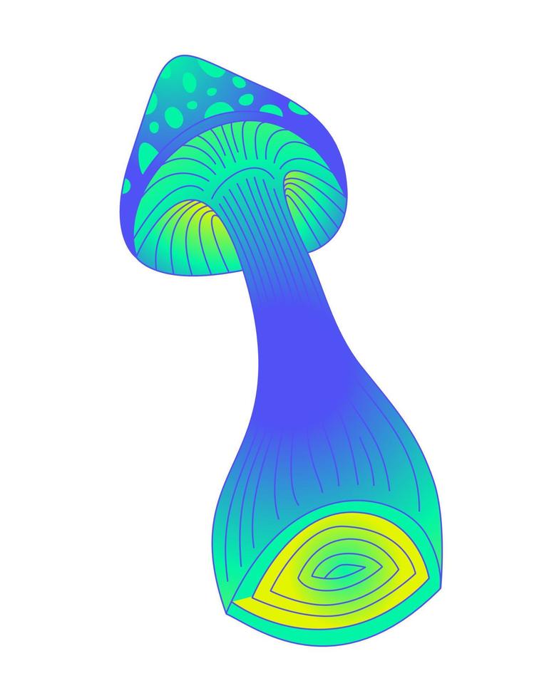 dessin de champignon psychédélique bleu vif, vert et jaune vecteur