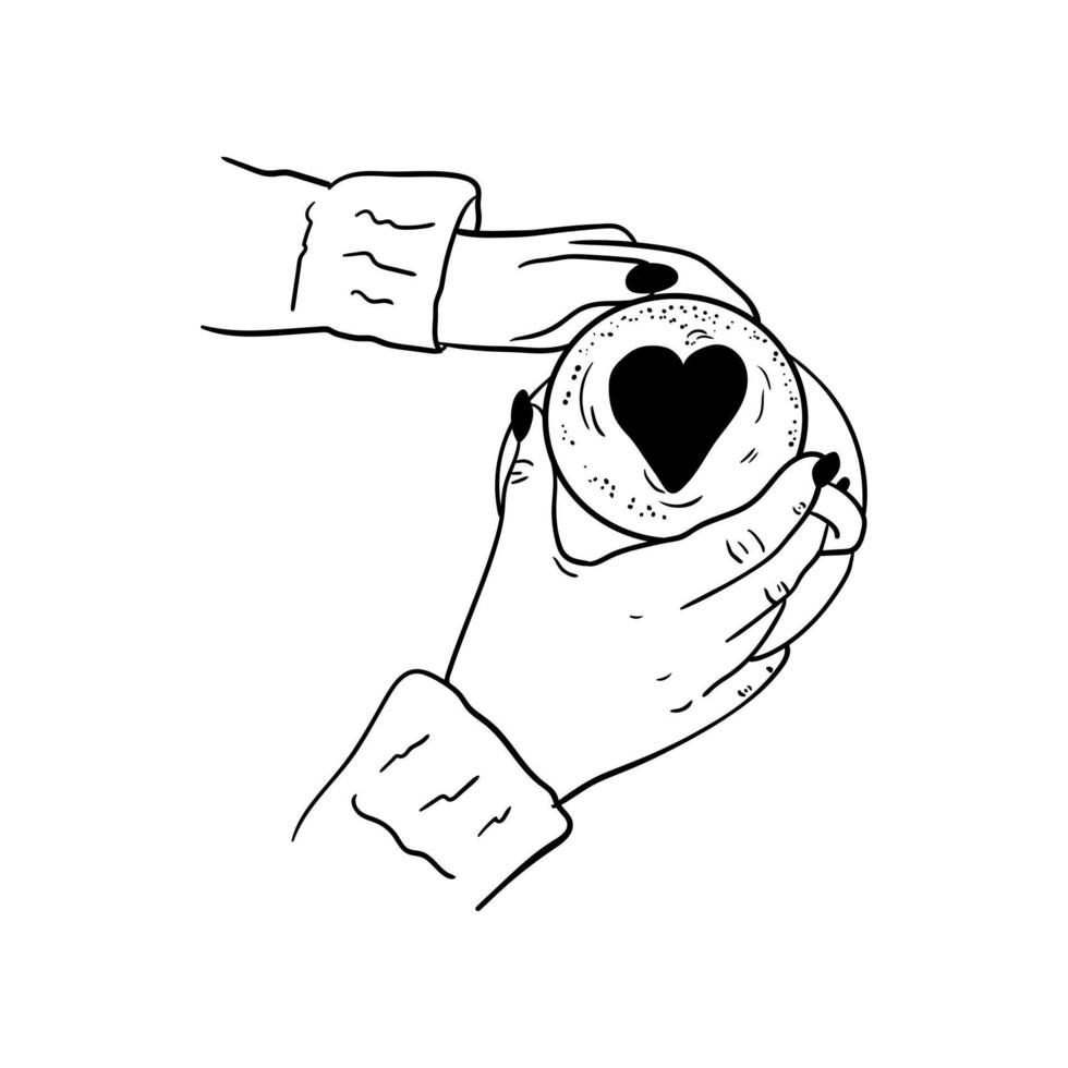 main tenant une icône de tasse de café, dessin au trait dessiné à la main de la main tenant une tasse de café vecteur