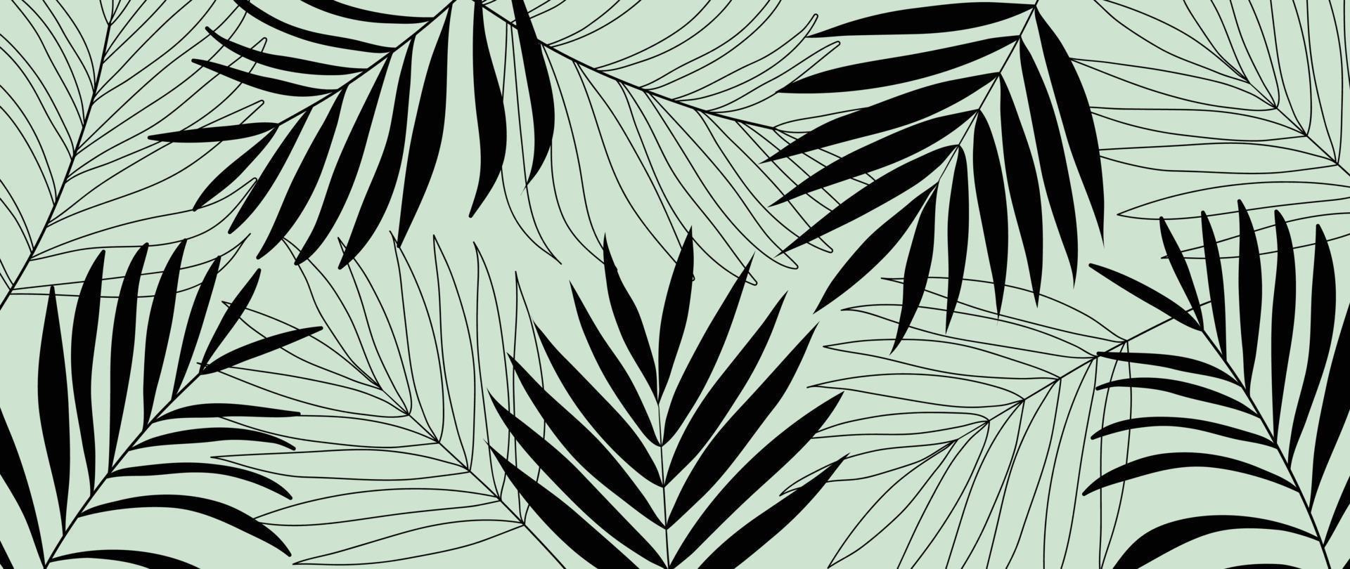 feuillage botanique ligne art fond illustration vectorielle. feuilles de palmier tropical dessin au trait d'arrière-plan. conception pour le papier peint, la décoration intérieure, le site Web, l'emballage, l'impression, l'affiche, la couverture, la bannière. vecteur