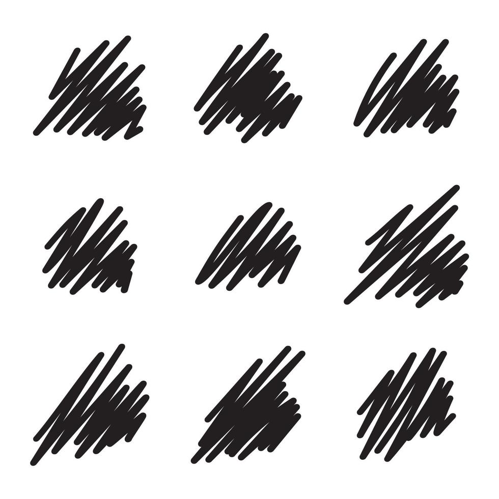 ensemble de stylos marqueurs dessinés à la main de contour de gribouillis artistique noir. vecteur