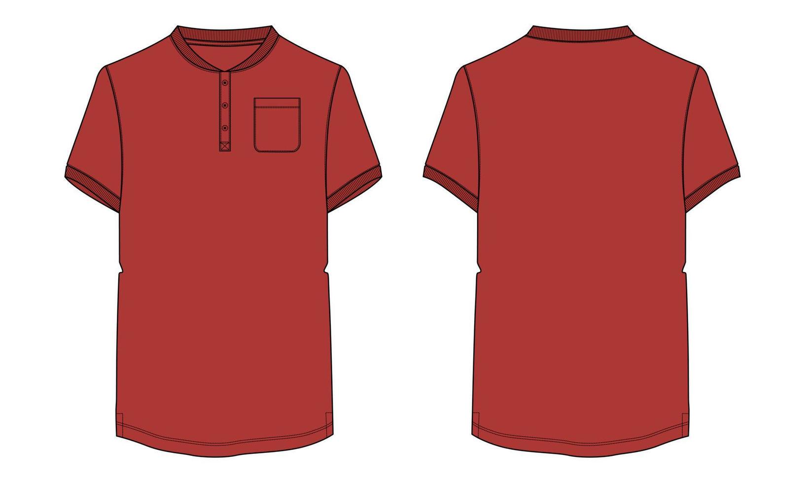 t-shirt à manches courtes avec poche mode technique croquis plat modèle d'illustration vectorielle vues avant et arrière. vecteur