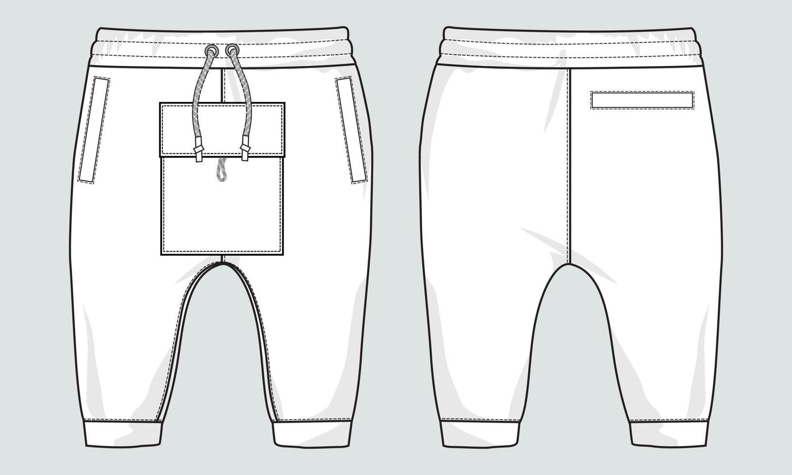 modèle d'illustration vectorielle de croquis plat de mode technique de pantalons de survêtement pour les enfants vecteur