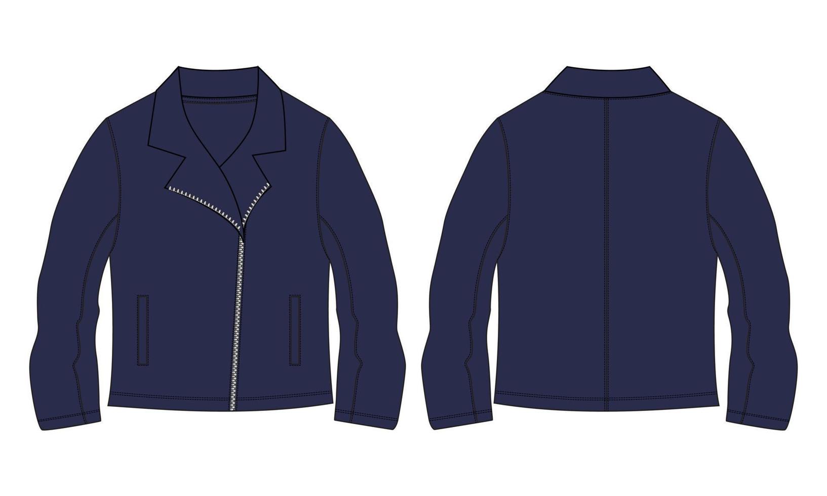 manches longues avec veste à glissière modèle d'illustration vectorielle de croquis plat de mode technique en vue avant et arrière du coupe-vent. vecteur