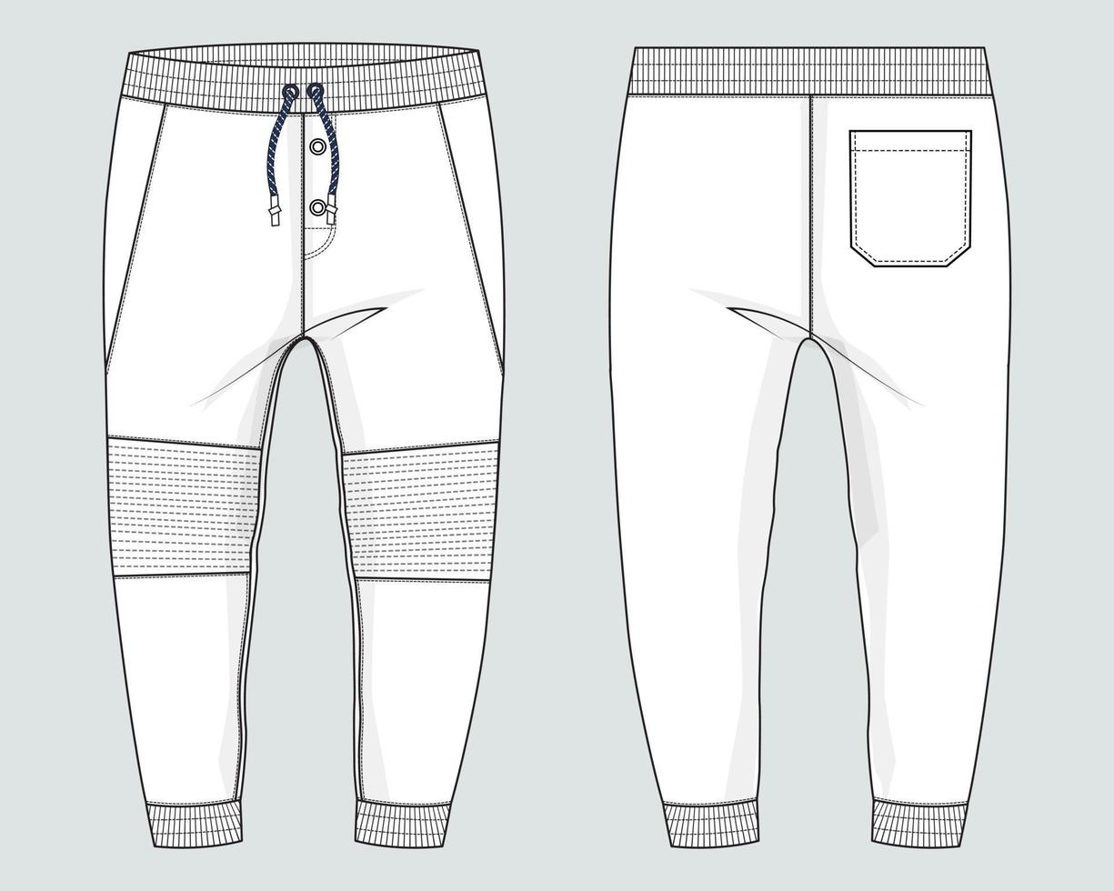 polaire tissu jogger pantalons de survêtement mode technique croquis plat modèle d'illustration vectorielle avant, vues arrière. vecteur