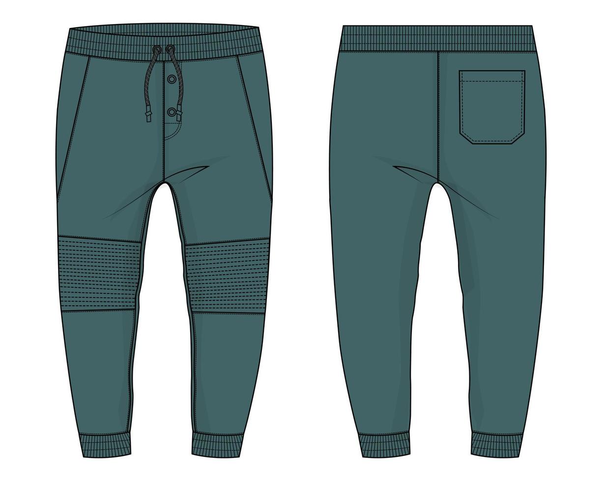 polaire tissu jogger pantalons de survêtement mode technique croquis plat modèle d'illustration vectorielle avant, vues arrière. vecteur