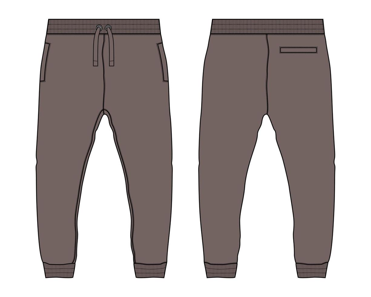 polaire tissu jogger pantalons de survêtement mode technique croquis plat modèle d'illustration vectorielle avant, vues arrière. vecteur