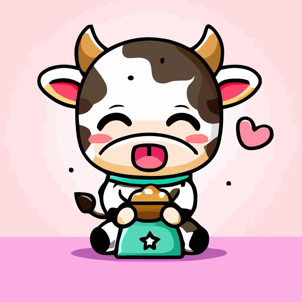 mignon chibi vache kawaii illustration vache ferme icône graphique vecteur