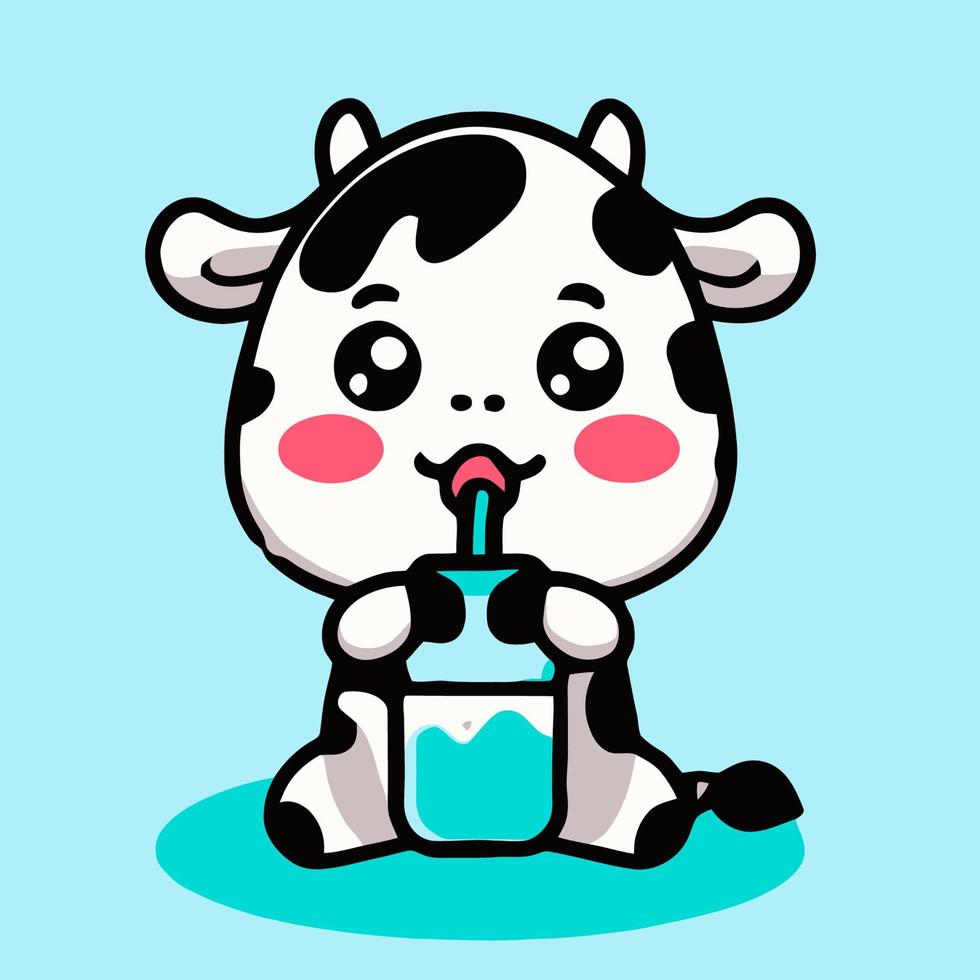 mignon chibi vache kawaii illustration vache ferme icône graphique vecteur